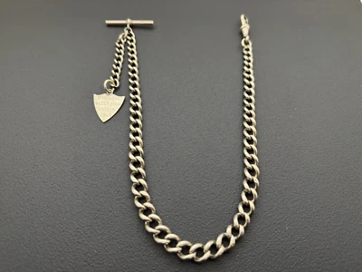 Antigua cadena y llavero de reloj Albert individual de 45 gr de plata maciza con sello pesado 15 Foto 1 de 4