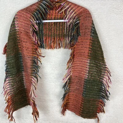 VTG Talbots Italian Wool Blend Knit Fringe Scarf 68"X15" Orange Green Colorblock - Image 1 of 4