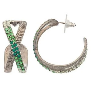 VERA WANG Rocker Chic Gunmetal Green Ombre Crystal Criss Cross Hoop Earrings - Picture 1 of 2