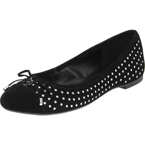 NEW BCBGeneration Women Wallee Black Suede Dotted Chrome Stud Bow Ballet Flat - Picture 1 of 3