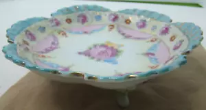 Antike handbemalte Deko Fußschale floral rose chinesisch - Bild 1 von 7