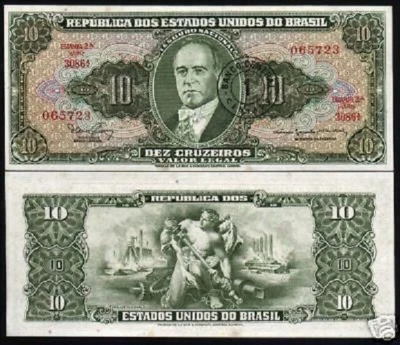 BRAZIL 1 on 10 CRUZEIROS P-183 1966 x 100 Pcs Lot Bundle OVERPRINT UNC PACK NOTE - Image 1 of 4