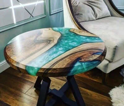 Turquoise Epoxy Resin Coffee Table, Epoxy River Table Top, Handmade Furniture - Image 1 of 3