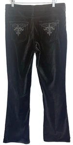 Pantalones de terciopelo acampanados bordados Y2K 317 para mujer 32 x 32 negros Fleur De Lis Grunge - Imagen 1 de 15