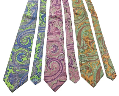 3 PAUL FREDRICK PAISLEY 意大利丝绸提花手工定型领带 3.75 全新 — 第 1/4 张图片