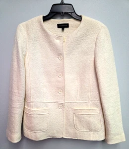 Talbots Jacket Size 10 Ivory Wool Blend Blazer Button Front Lined Collarless - Picture 1 of 11