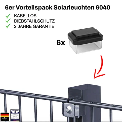 6er Packung 6040 Solar Zaunleuchte LED Zaun Beleuchtung Doppelstabmattenzaun - Bild 1 von 4