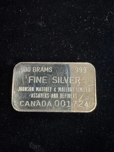 Extrem seltener Johnson Matthey und Mallory 100 Gramm Silberbarren geringe Auflage - Bild 1 von 2