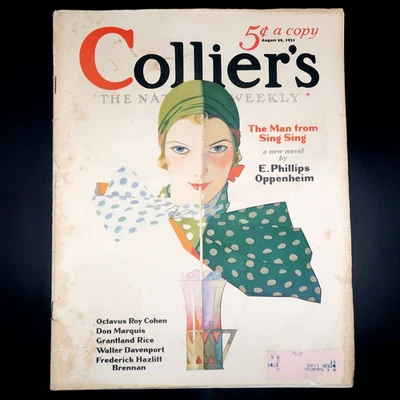 Colliers Magazine August 29 1931 Robert O Reid Cover Oppenheim Novel Vintage - Image 1 of 4