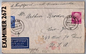 GERMANY 1941 WWII MILITARY DUAL CENSORED AIRMAIL COVER ADDR NY USA CANC WIEN - Picture 1 of 2