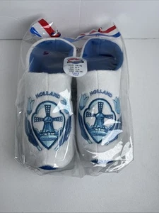Wooden Shoe Clog Style Blue White Slippers Holland Dutch Women Size 7-9 Fabric - Picture 1 of 6