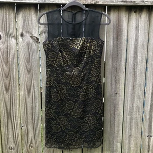 Diane Von Furstenberg Nisha Dress Size 6 Black Gold Metallic Silk Lace Brocade - Picture 1 of 16