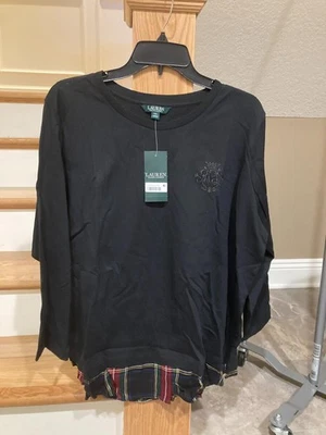 Lauren Ralph Lauren NWT Size XXL Plaid Layered-Look Embroidered Beaded Logo Top - Image 1 of 4