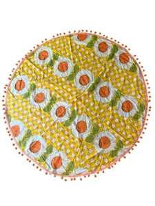 Vintage 60er runde Tischdecke Daisy’s orange Bommeln MOD maximalistisches Dekor hell - Bild 1 von 10