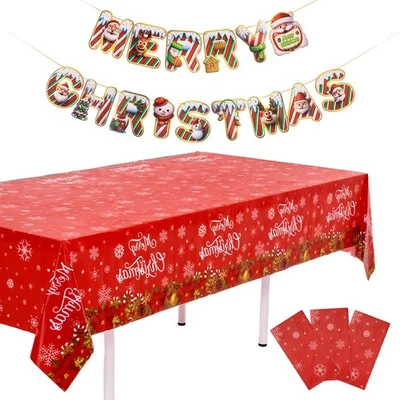 3 Pack Christmas Disposable Tablecloths, 54 x 108 Inch Bells Rectangular Red ... - Image 1 of 4