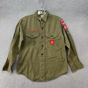 Vintage Boy Scouts America Shirt Small 50s 60s Uniform Patches Army Green * - Picture 1 of 13