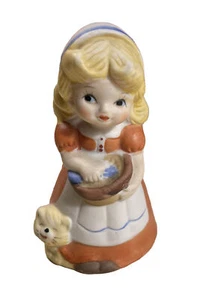 🔥Vintage Adorabelle JASCO Porcelain Little Girl with Kitten Figurine 4" Bell🔥 - Picture 1 of 5