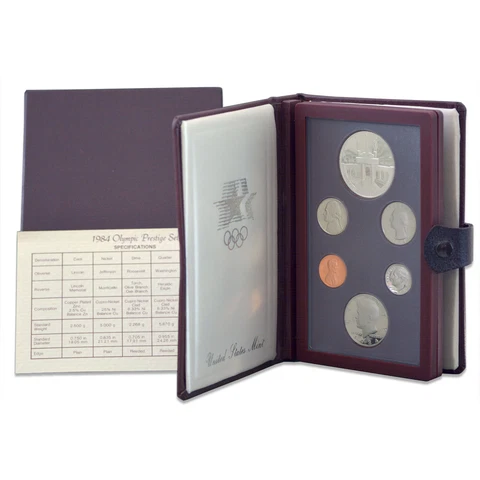 1984 S Prestige Proof Set Olympics 90% Silver Dollar 6 US Mint Coins Cover