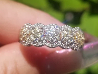 1TCW красивый цветок кластер желтый и белый бриллиант 14KT золотая лента - Изображение 1 из 4