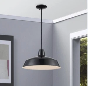 Trans Globe Lighting Sherman Metal Shade 1-Light Black Hanging Kitchen Pendant - Picture 1 of 2