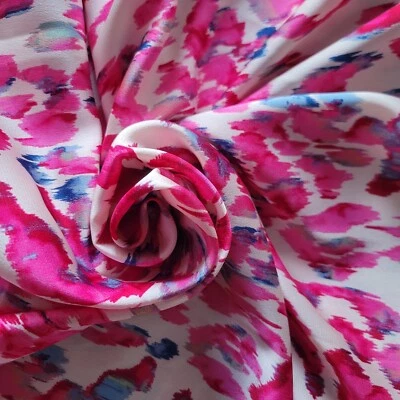 Acuarela Rosa Brillante y Verde Azulado sobre Marfil Martillado Satén - ¡Precioso! OEKO-TEX Foto 1 de 3