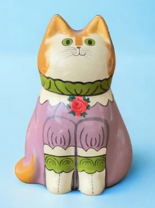Banco de cerámica vintage de centeno Joan de Bethel gato antropomórfico en vestido - Imagen 1 de 8