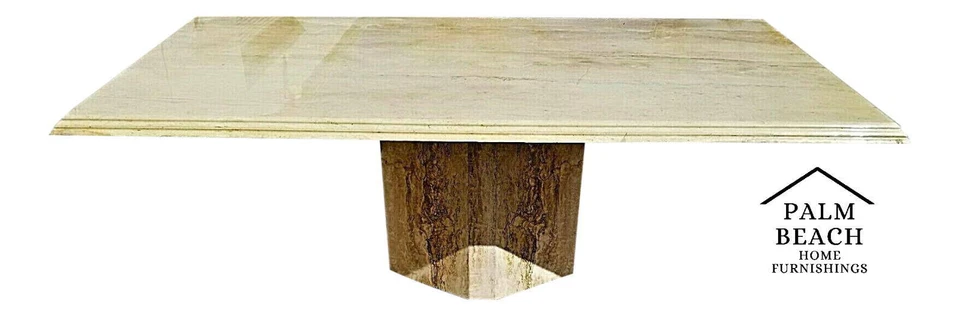 Mesa de comedor MCM ELLO estilo vintage pulido italiano mármol travertino 80" x 39" Foto 1 de 4