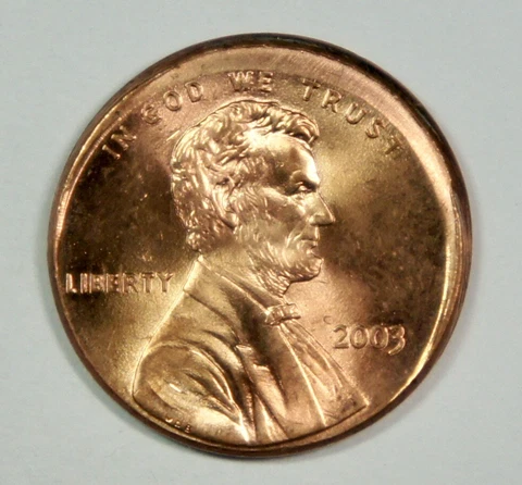 2003-P Lincoln Cent 1c - 5% Off Center at K-6 - All Die Struck - Mint Error Cover