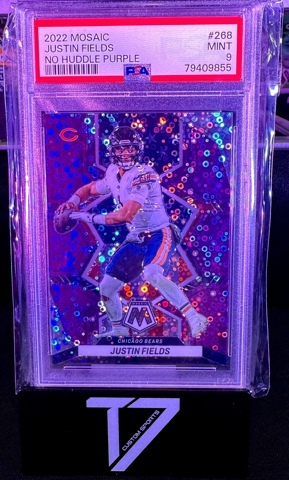 Justin Fields 2022 Panini Mosaic No Huddle Purple No. 268 50/50 Mint 9
