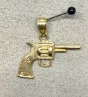 Small 10k Yellow Gold Revolver Gun Pendant Hand Gun Charm Signed NG .88g