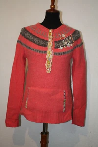 Free People S Lt Red Wool / Angora 1/2 botón Jersey con cuentas Bolsillo de la bolsa del suéter - Imagen 1 de 6