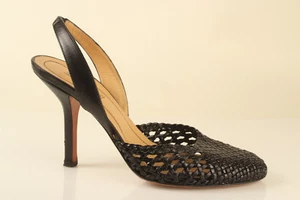 Hugo Boss Womens Heels Black Mesh Leather Italy Slip on Sz EU 36 US 6 - Picture 1 of 9