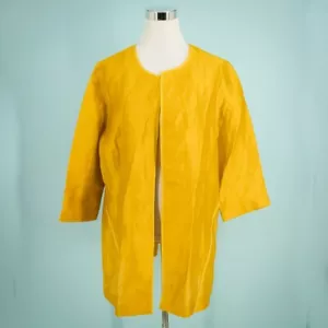 Chico's 3 Size XL Yellow Soft Topper Textured Linen 3/4 Sleeve Open Front Jacket - Picture 1 of 6