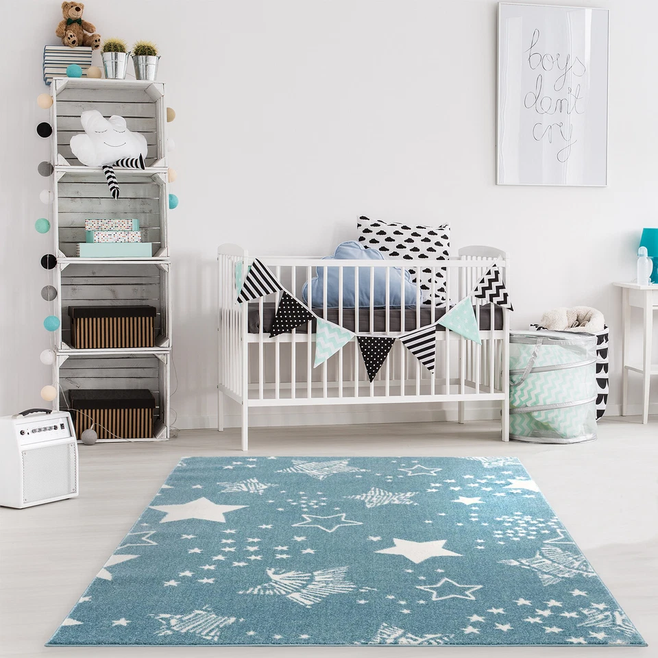Teppich Kinderzimmer-Spielteppich mit Sternenhimmel Stern Kurzflor Kinderteppich - Bild 1 von 1