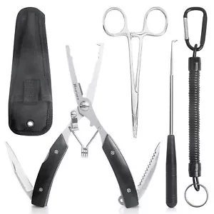 Multi Saltwater Fishing Pliers Kit For Split Ring Line Cutter & Fish Hook Remove - Picture 1 of 7