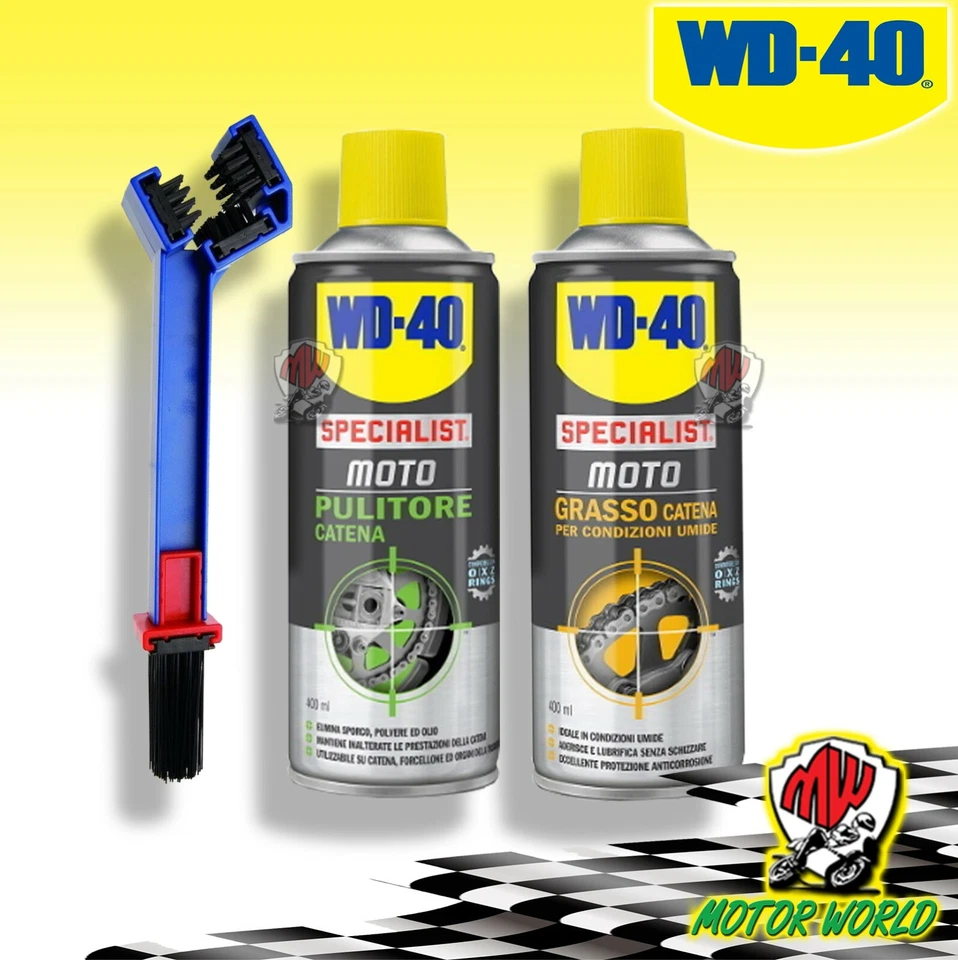 KIT PULIZIA LUBRIFICAZIONE GRASSO CATENA MOTO WD-40 PULITORE SPAZZOLA