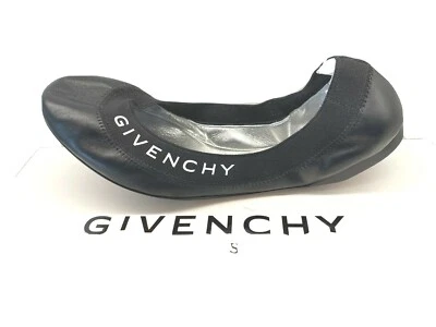 NUEVO EN CAJA ZAPATOS BAILARINA GIVECHY LOGO ESTAMPADO CUERO NEGRO 37.5 $525 HECHOS EN ITALIA Foto 1 de 4