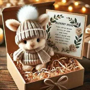 Mini Bunny Hug Easter Gift Bunny Plush Pocket Hug Rabbit with Positive Cards ✨p - Picture 1 of 14