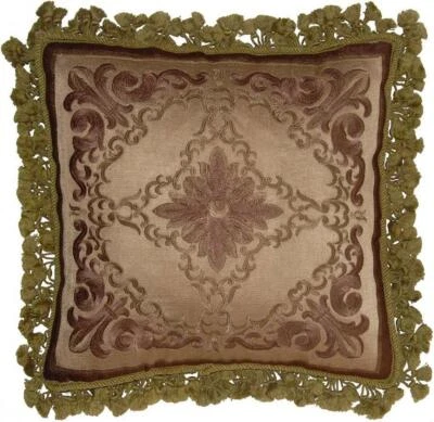 Traditional Floral Ultra Suede Pillow – Antique Gold Elegance - Image 1 of 2