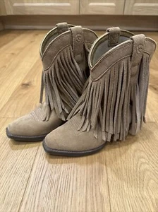 Ariat Gold Rush Western Boots Kids 10.5 Suede Fringe Cowgirl Cowboy Rodeo Brown - Picture 1 of 15