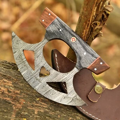 AJ SANITY KNIVES Custom Made Damascus Steel Ulu knife Alaskan Traditional Knives Pizza Cutter