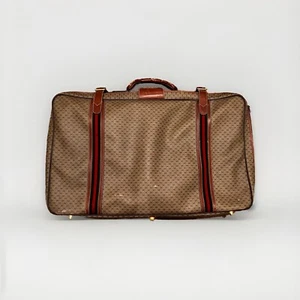 Large AUTHENTIC Vintage Gucci Web Monogram Canvas Leather Suitcase Travel Bag - Picture 1 of 24