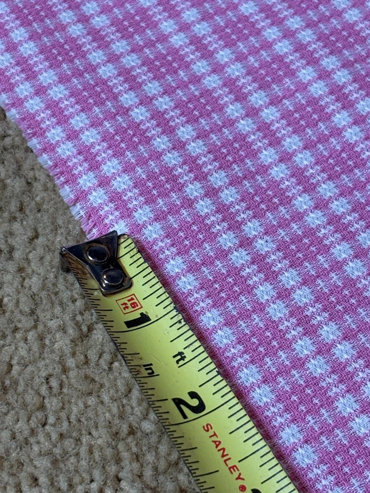 Vintage 60s 70s Thin Pink White Tweed Plaid Woven Cotton Fabric Remnant 44x62 - Image 1 of 4