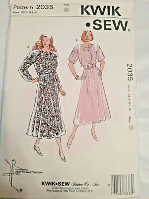 Dress Midi Kwik Sew Sewing Pattern 2035 XS S M L XL Modest UC VTG Silk Rayon  - Image 1 of 4