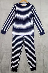 Navy Blue & White Striped 100% Cotton Matching Family Pajama Set Size Medium - Picture 1 of 9