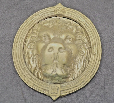 Vintage Large 7" Brass Lion Head Door Knocker Architectural Salvage Cover