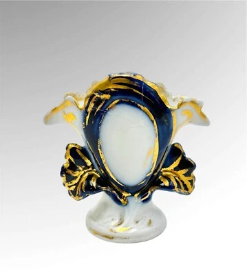 Petit Vase de Mariés en porcelaine Valentine Bleu Cobalt Et Dorure _ Bayeux _ - Photo 1/4