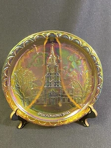 Marigold Carnival Glass~ “Independence Hall” Bicentennial Plate~ 8” USA - Picture 1 of 10