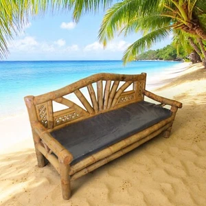 Banco de jardín tubo de bambú macizo 200 cm grande banco de jardín banco muebles de jardín Bali - Imagen 1 de 10