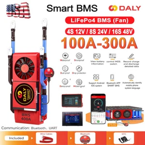Daly Smart BMS LiFePo4 4S/8S/16S 12V/24V/48V 100A-300A w/Balance BT/Fan US lot - Picture 1 of 38